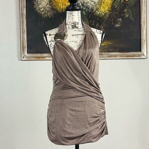 Y2K XOXO Halter Top Womens Light Brown Vintage Clubwear Glam Festival Sz Large